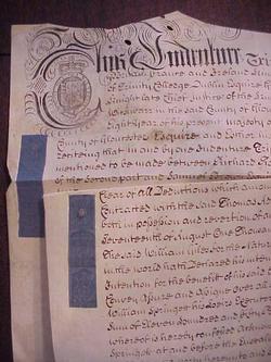 A two page vellum indenture dated 1738 during the reign of George II being the conveyance of a dwelling occupied by the Chief Justice of the Kings Bench, Sir Matthew Hale, located in Alderley in the County of Gloucester between Thomas Adderley of Dublin, Esquire, of the one part; and William Giles, Esquire, of the second part; and William Springett, Gentleman, of the third part.